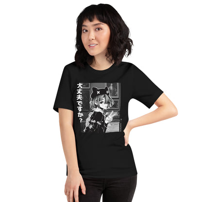 Are You Okay? - Black Shirt with Manga-Inspired Print